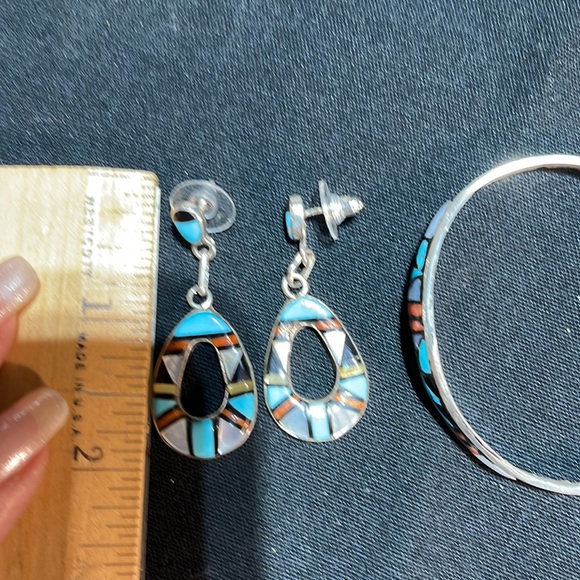 SOLD Zuni Inlay Earrings Cuff Set - Picture 9 of 9